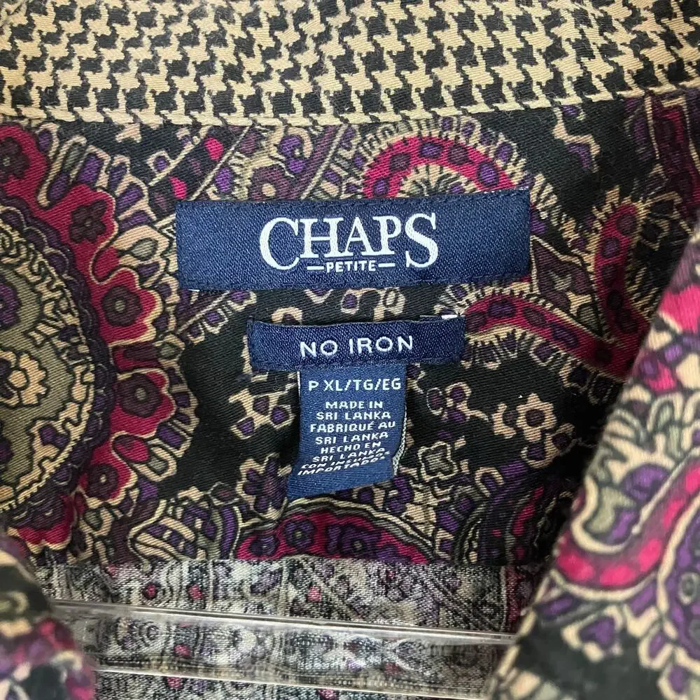 CHAPS Paisley 100% Cotton No Iron Long Sleeve Button Up Shirt Womens XL PETITE